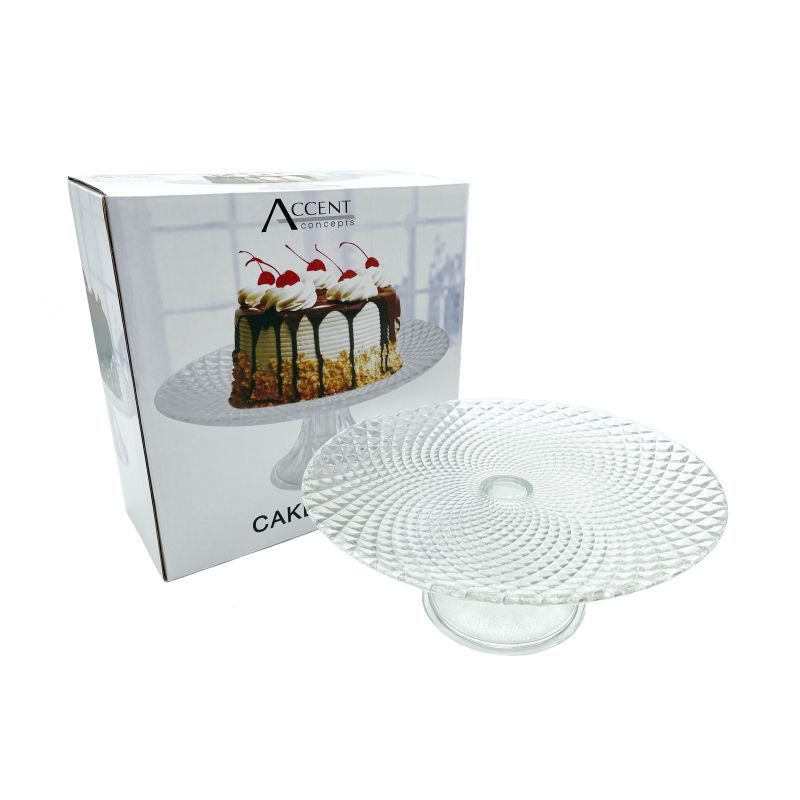 Diamond Embossed Glass Medium Cake Stand - 24.5cm x 9.5cm