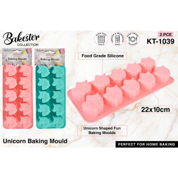 1 Pack Silicone 10 Unicorn Baking Moulds - 22cm x 10cm