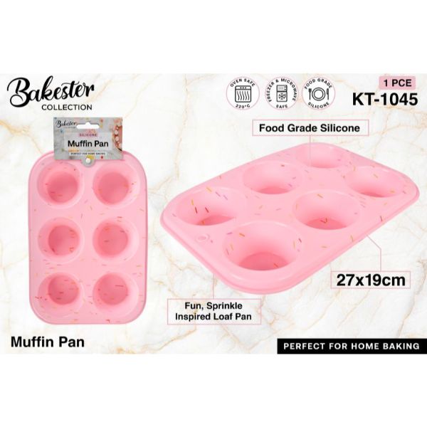1 Pack Pink Silicone 6 Cupcake Moulds - 27cm x 19cm