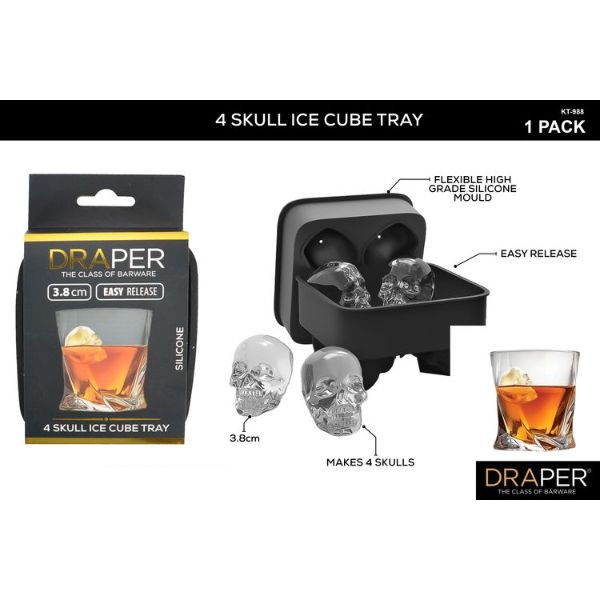 1 Pack 4 Skulls Ice Cube Tray