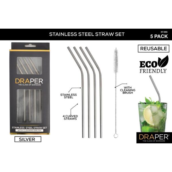 5 Pack Stainless Steel Cocktail Straw Set