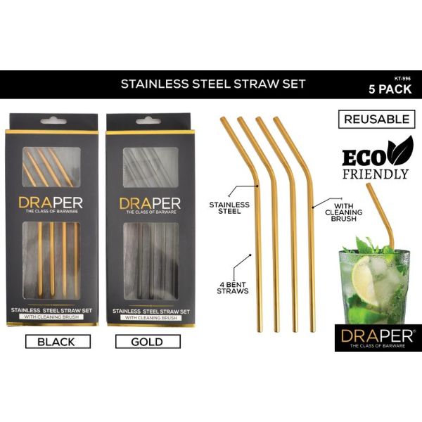 5 Pack Stainless Steel Cocktail Straw Set