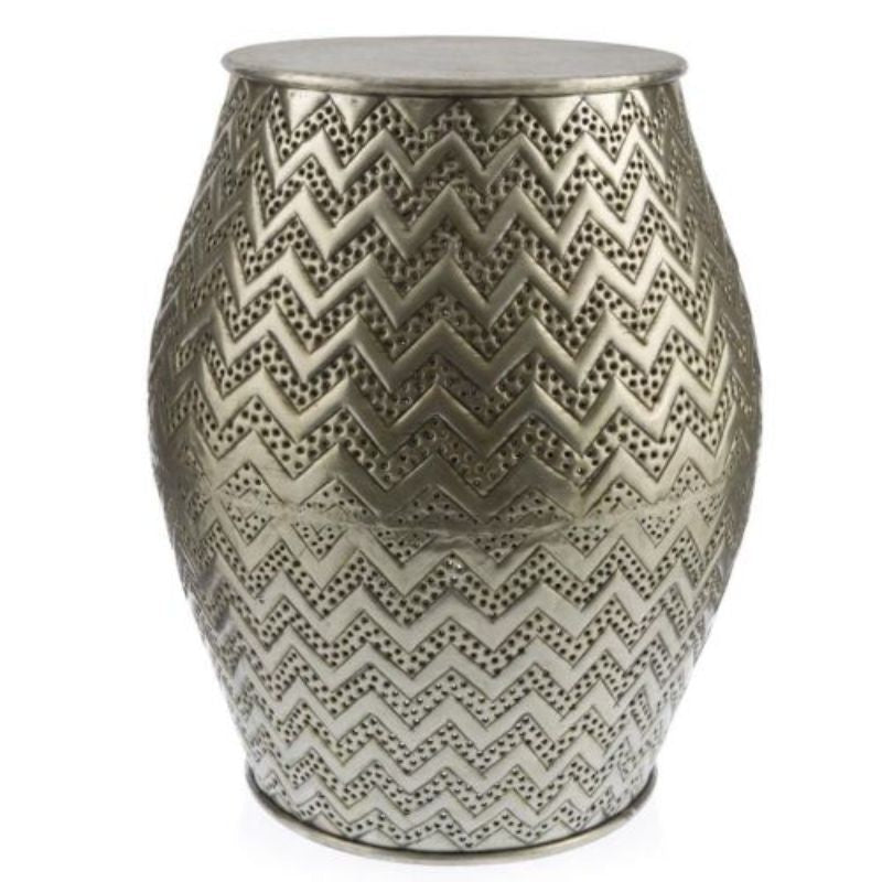 Farashe Zig Zag Embossed Aluminium Silver Stool - 41cm x 50cm