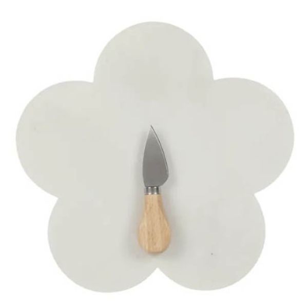 Petal Shape Marble Board With Knife - 25cm x 25cm