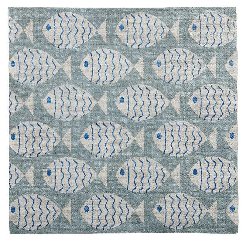 20 Pack Blue Fish Napkins - 33cm x 33cm