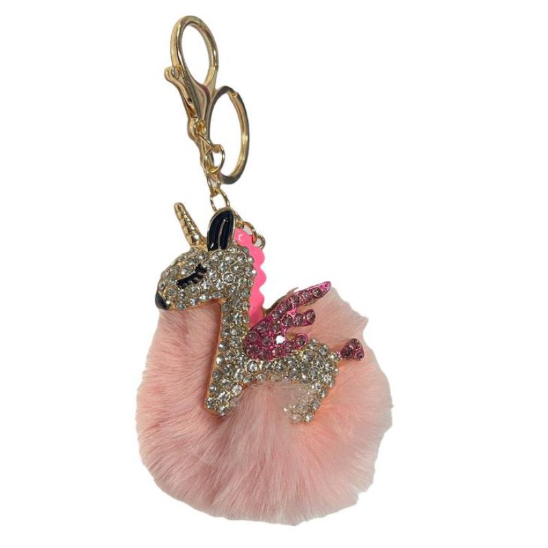 Metal Keychain With Plush Ball - 9cm