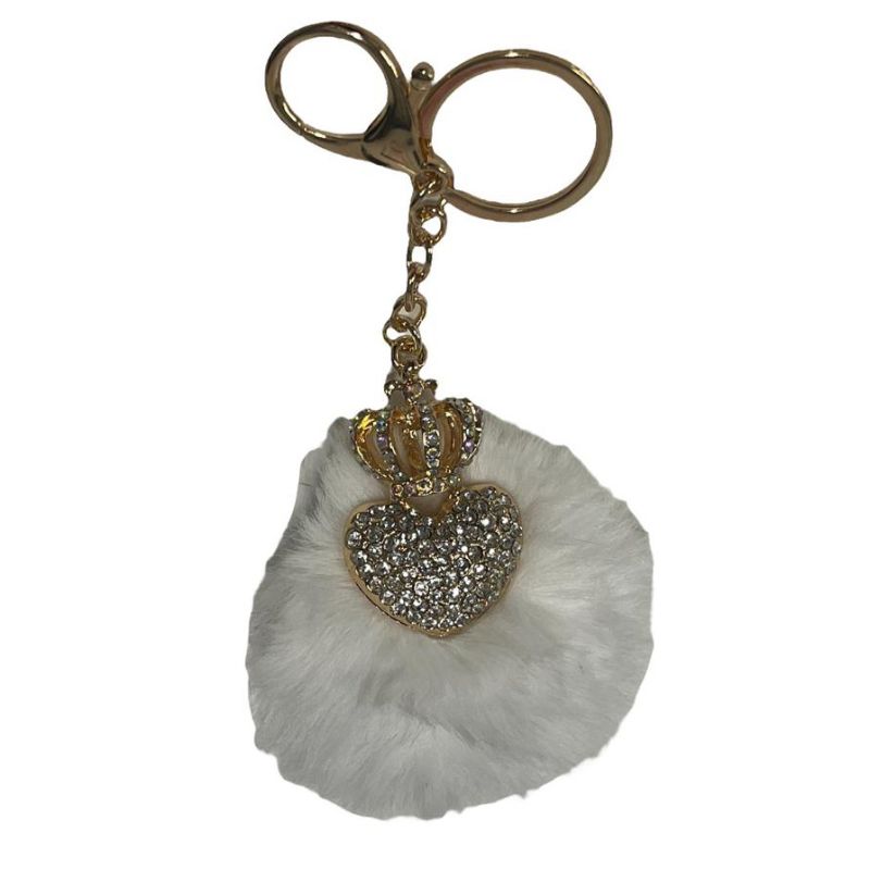 Metal Keychain With Plush Ball - 9cm
