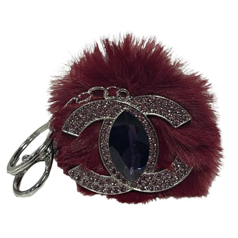 Metal Keychain With Plush Ball - 9cm