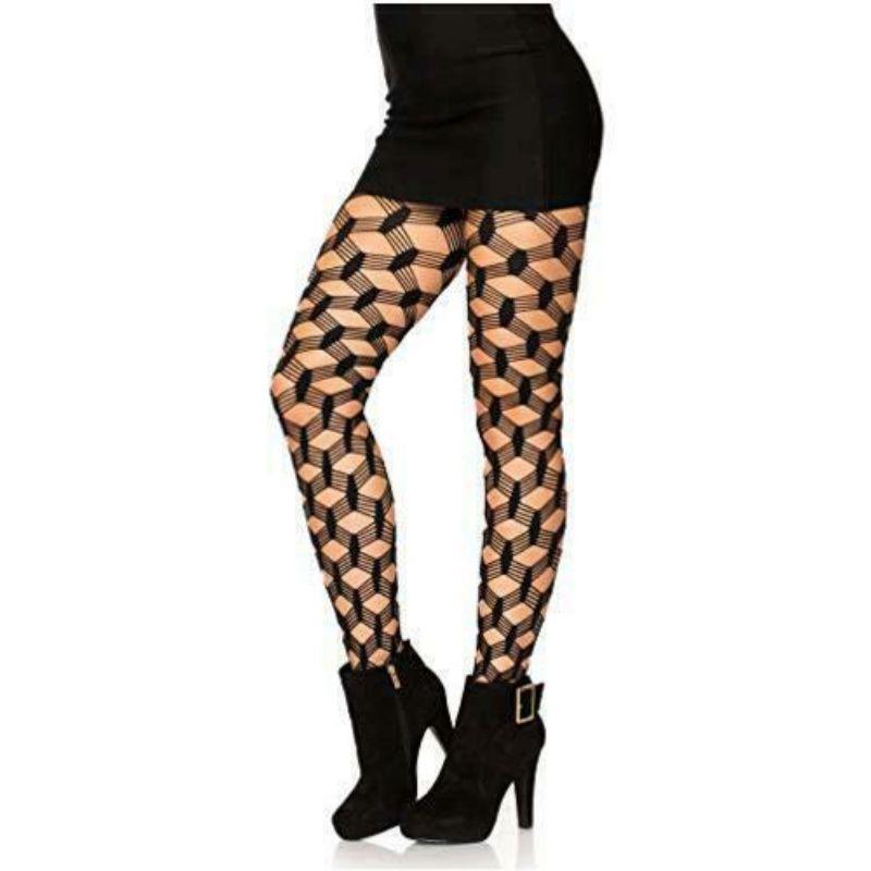 Black String Fish Scale Pantyhose - Large Size