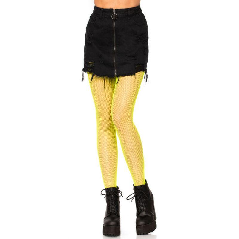 Neon Yellow Nylon Fishnet Pantyhose