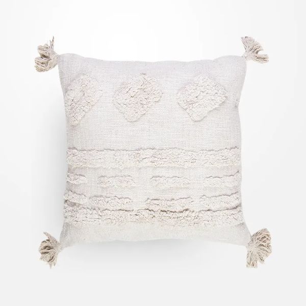 Beige Embellished Cotton Slub Cushion Prefilled With Insert - 45cm