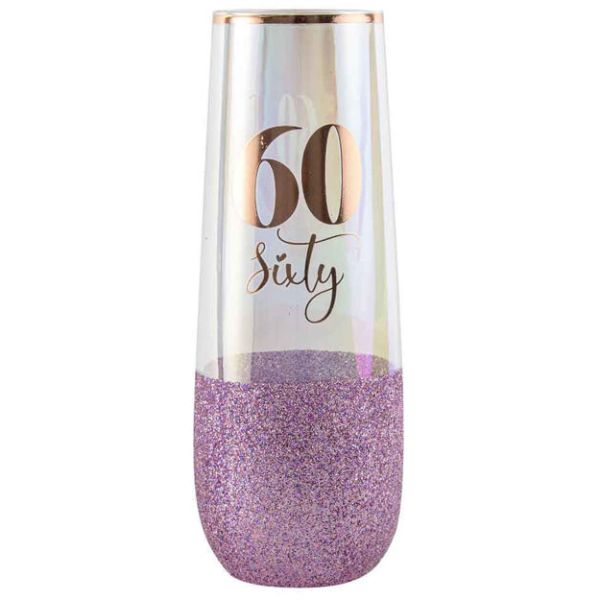 60 Thirty Glittery Colour Stemless Champagne Glass - 180ml