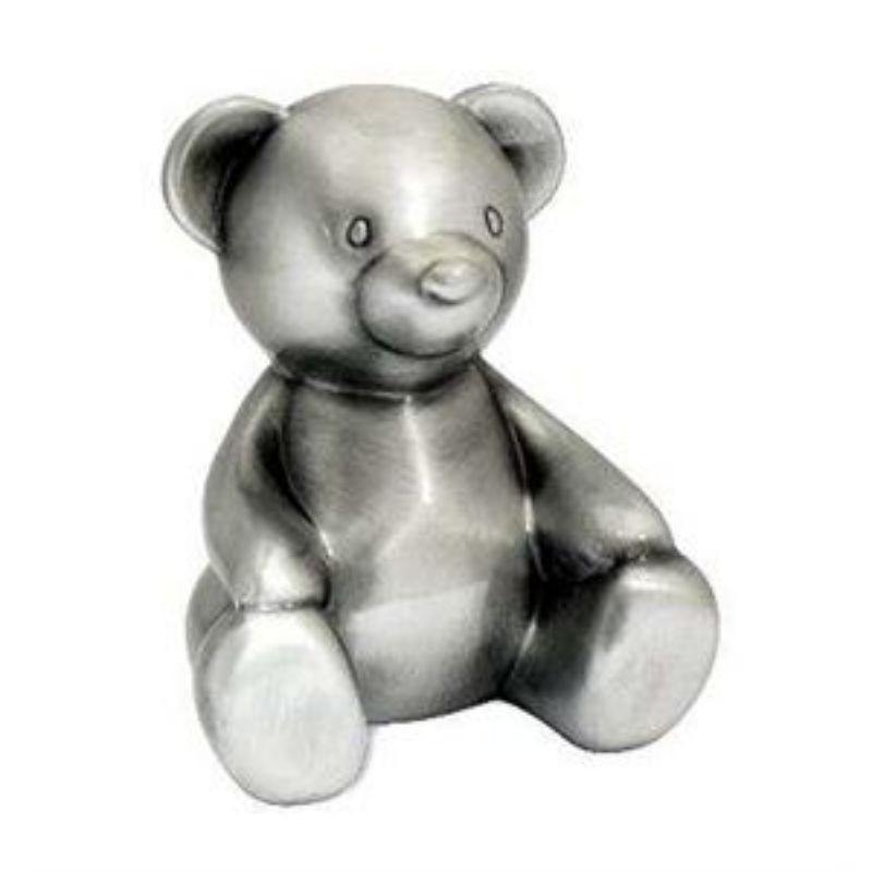 Pewter Plate Bear Money Bank - 10cm - The Base Warehouse