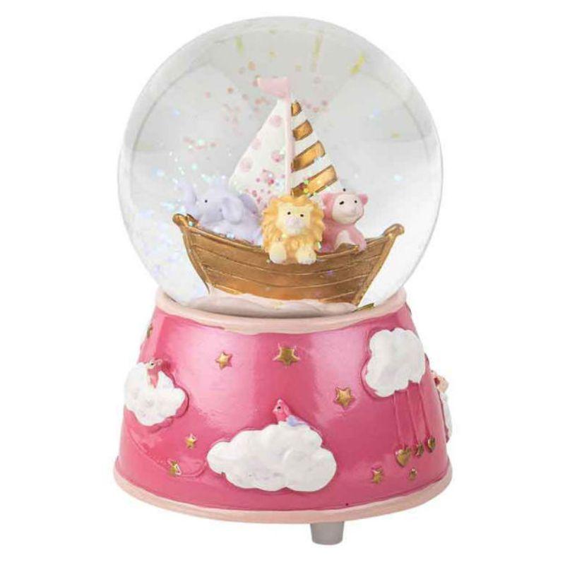 Musical Snow Globe Pink Noahs Ark