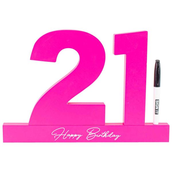 Pink 21 Happy Birthday Neon Signature Block