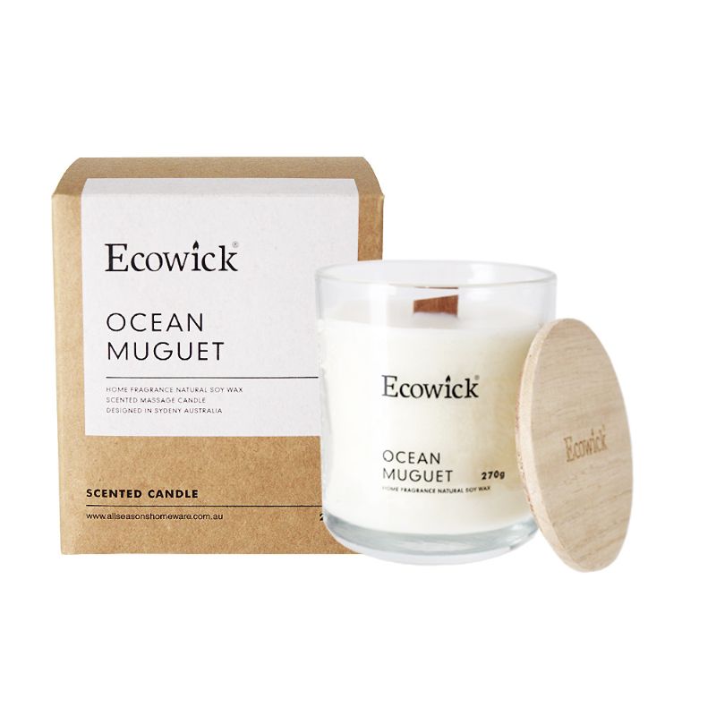 Ecowick Ocean Muguet Candle Jar with Wooden Cap - 270g