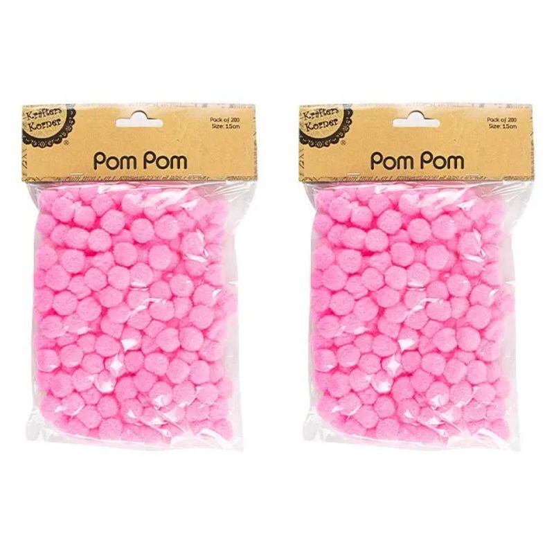 200 Pack Pink Pom Pom - 1.5cm