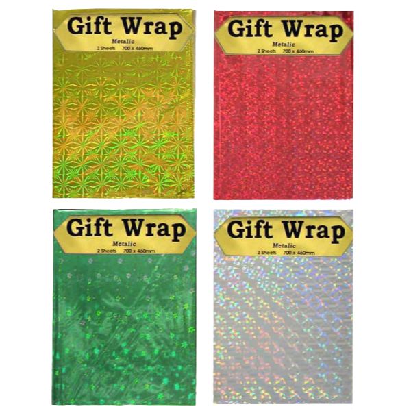 2 Sheets Metallic Holographic Gift Wrap - 70cm x 46cm