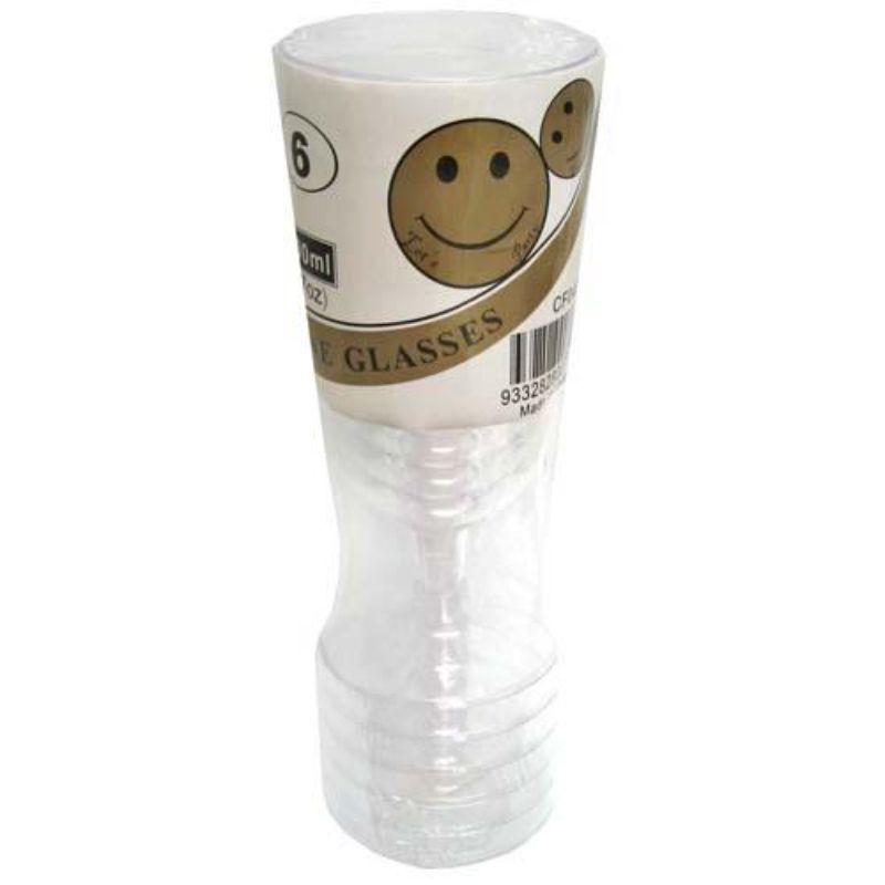 6 Pack Clear Plastic Disposable Wine Glasses - 147ml
