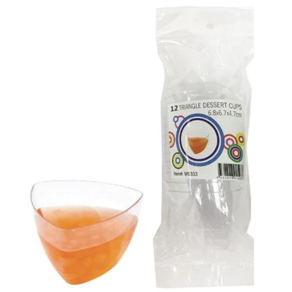 12 Pack Clear Triangle Dessert Cups - 6.8cm x 6.7cm x 4.7cm