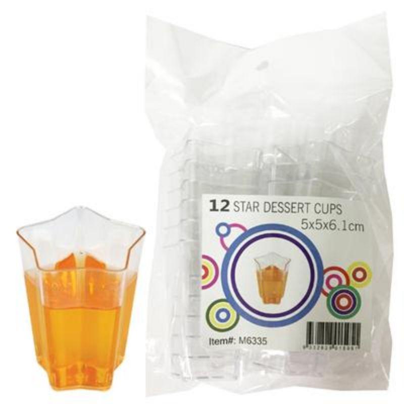 12 Pack Clear Plastic Star Dessert Cups - 5cm x 5cm x 6cm