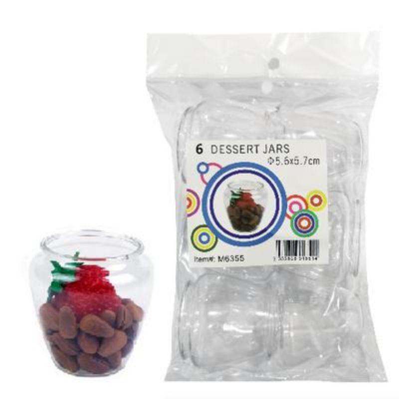 6 Pack Clear Plastic Dessert Jars - 5.6cm x 5.7cm