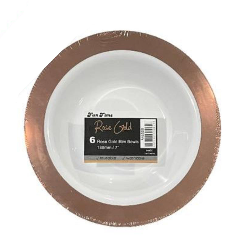 6 Pack Rose Gold Rim Bowls - 18cm