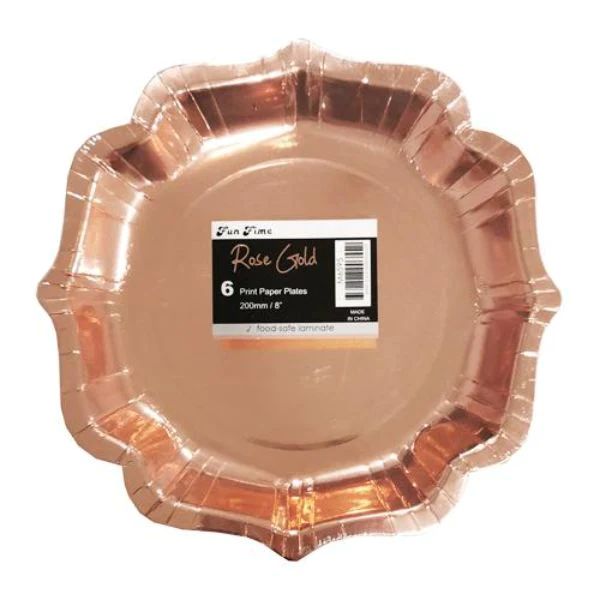 6 Pack Rose Gold Paper Plates - 20cm