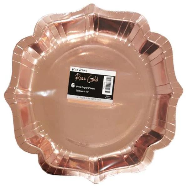 6 Pack Rose Gold Paper Plates - 26cm