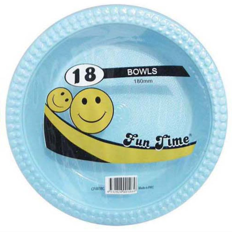 18 Pack Baby Blue Plastic Round Bowls - 18cm