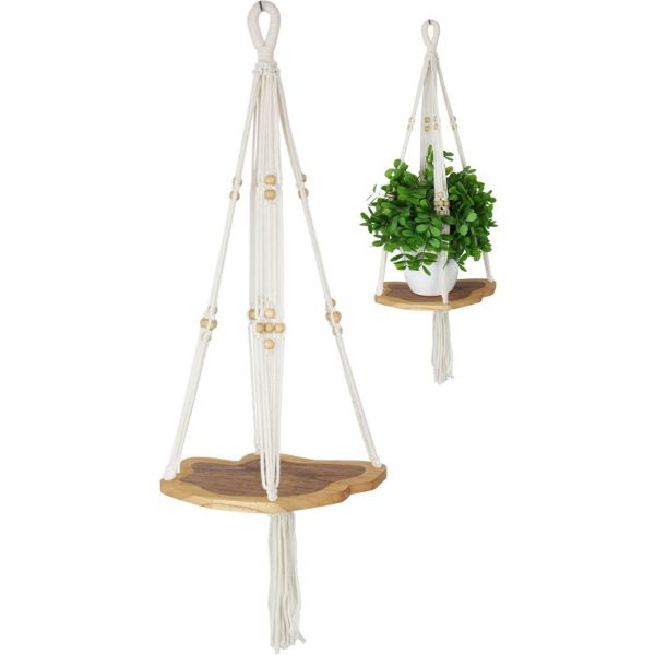 Macrame Pot Hanger with Timber Base - 80cm