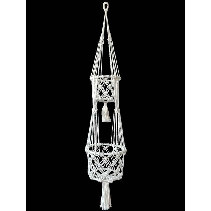 White Macrame Double Pot Hanger - 106cm