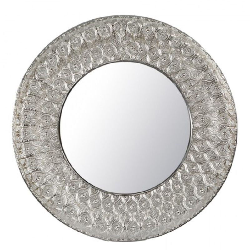 Round Silver Metal Mirror - 89cm