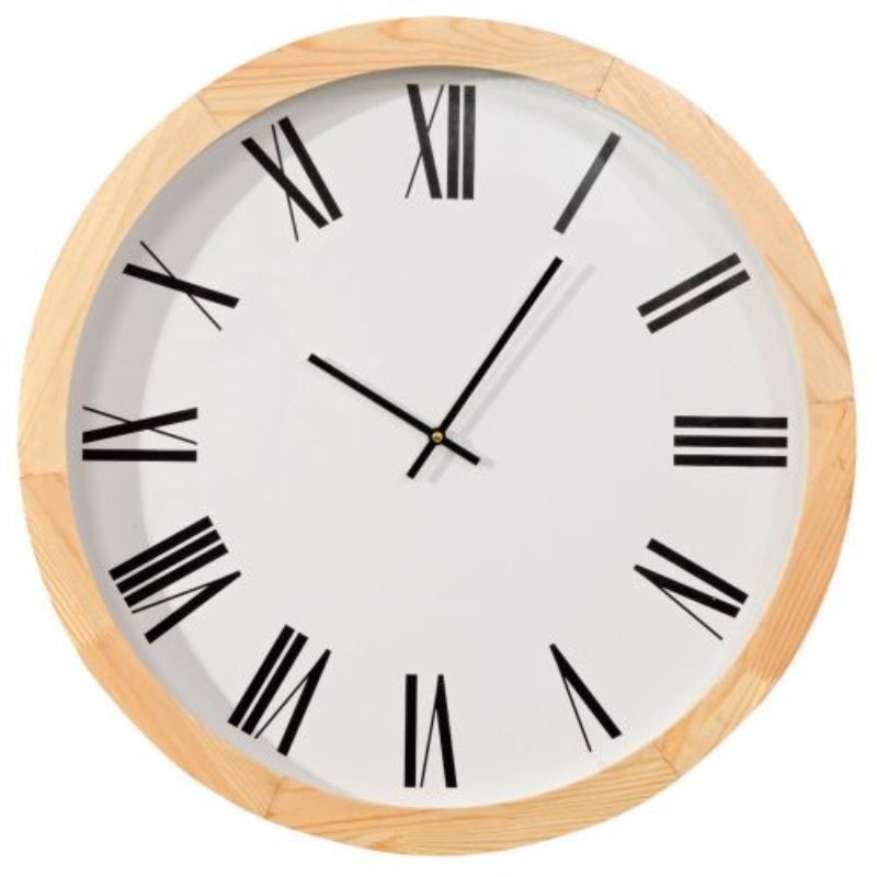 Natural White Roman Numeral Wood Wall Clock - 60cm x 60cm x 6cm