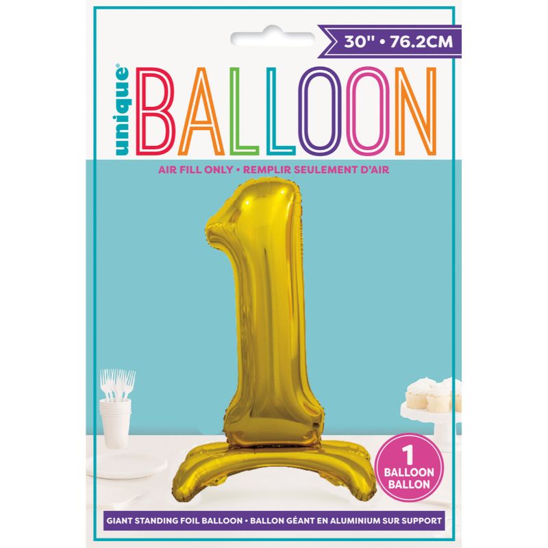 Gold "1" Giant Standing Air Filled Numeral Foil Balloon - 76.2cm