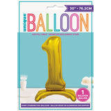 Load image into Gallery viewer, Gold &quot;1&quot; Giant Standing Air Filled Numeral Foil Balloon - 76.2cm
