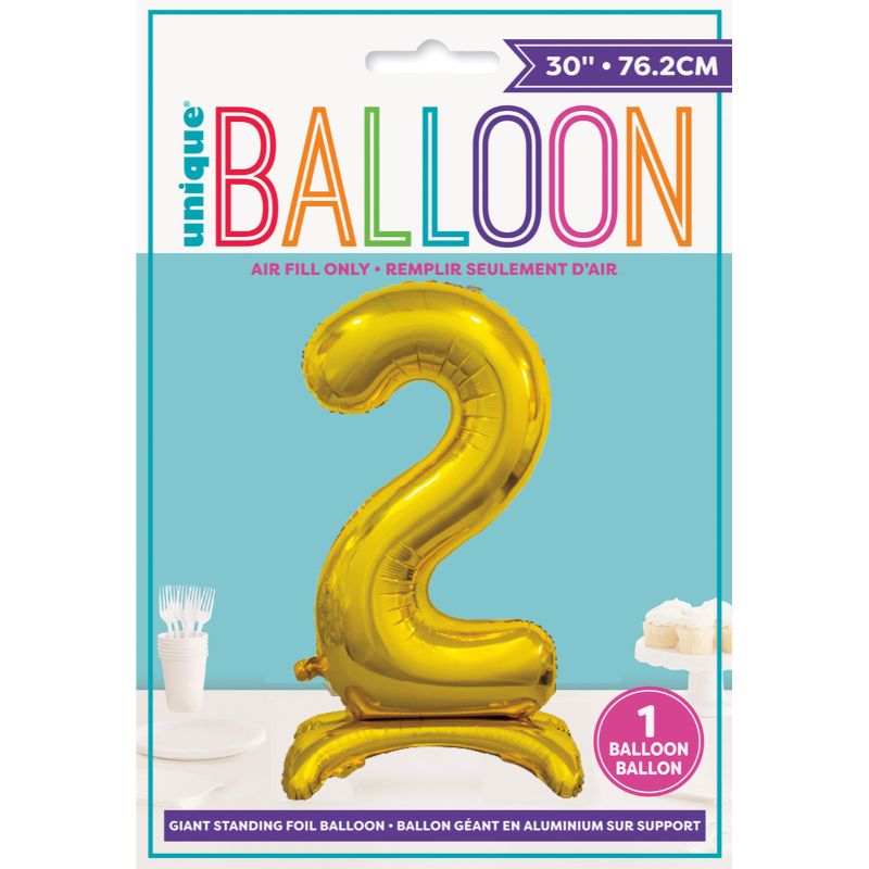 Gold "2" Giant Standing Air Filled Numeral Foil Balloon - 76.2cm