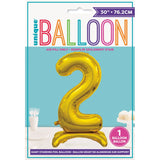 Load image into Gallery viewer, Gold "2" Giant Standing Air Filled Numeral Foil Balloon - 76.2cm