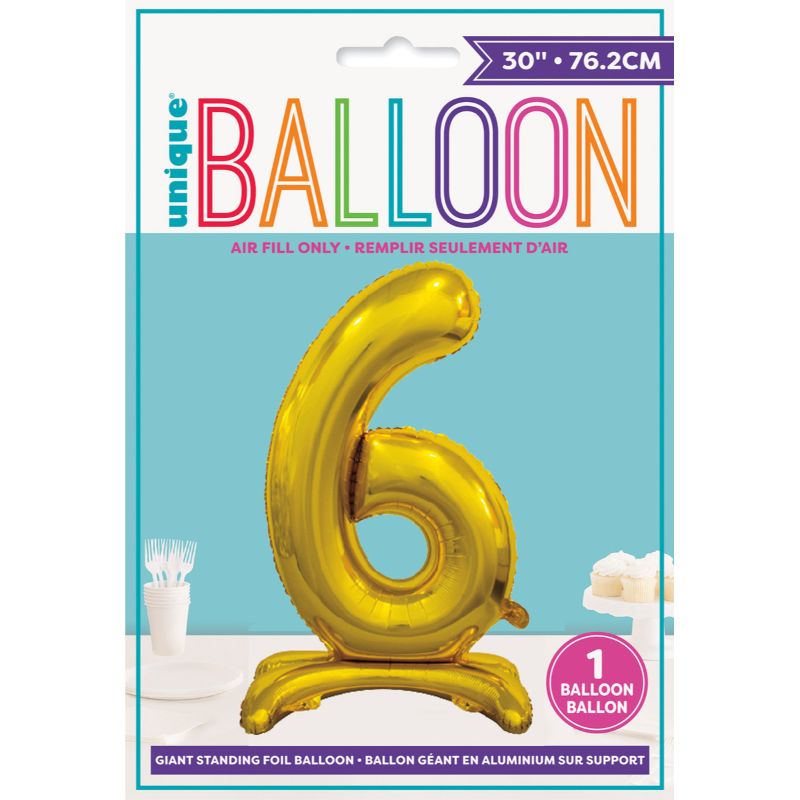 Gold "6" Giant Standing Air Filled Numeral Foil Balloon - 76.2cm