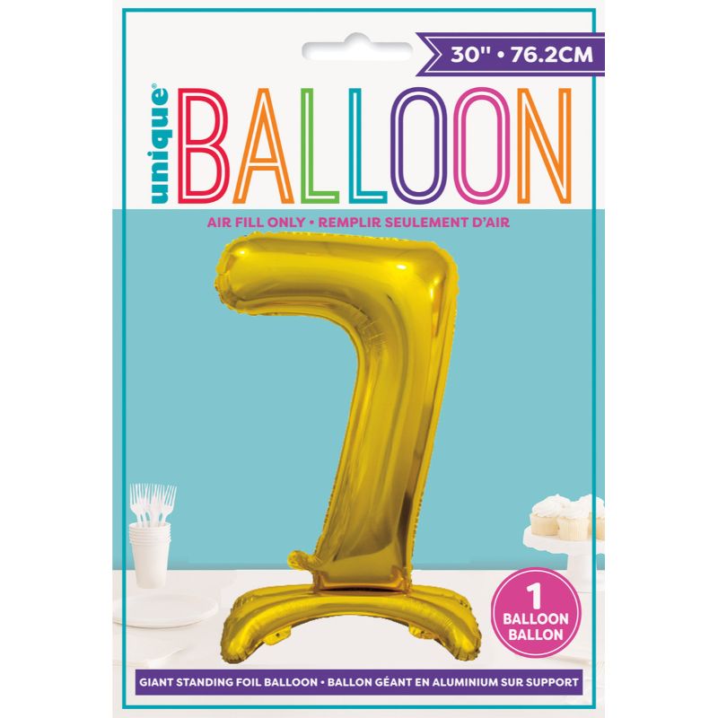 Gold "7" Giant Standing Air Filled Numeral Foil Balloon - 76.2cm