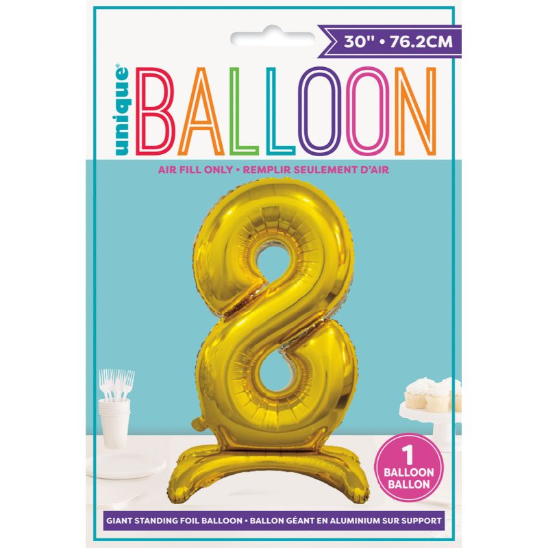 Gold "8" Giant Standing Air Filled Numeral Foil Balloon - 76.2cm