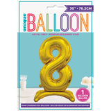 Load image into Gallery viewer, Gold "8" Giant Standing Air Filled Numeral Foil Balloon - 76.2cm