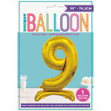 Load image into Gallery viewer, Gold &quot;9&quot; Giant Standing Air Filled Numeral Foil Balloon - 76.2cm
