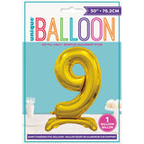 Load image into Gallery viewer, Gold "9" Giant Standing Air Filled Numeral Foil Balloon - 76.2cm