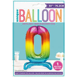Load image into Gallery viewer, Rainbow &quot;0&quot; Giant Standing Air Filled Numeral Foil Balloon - 76.2cm
