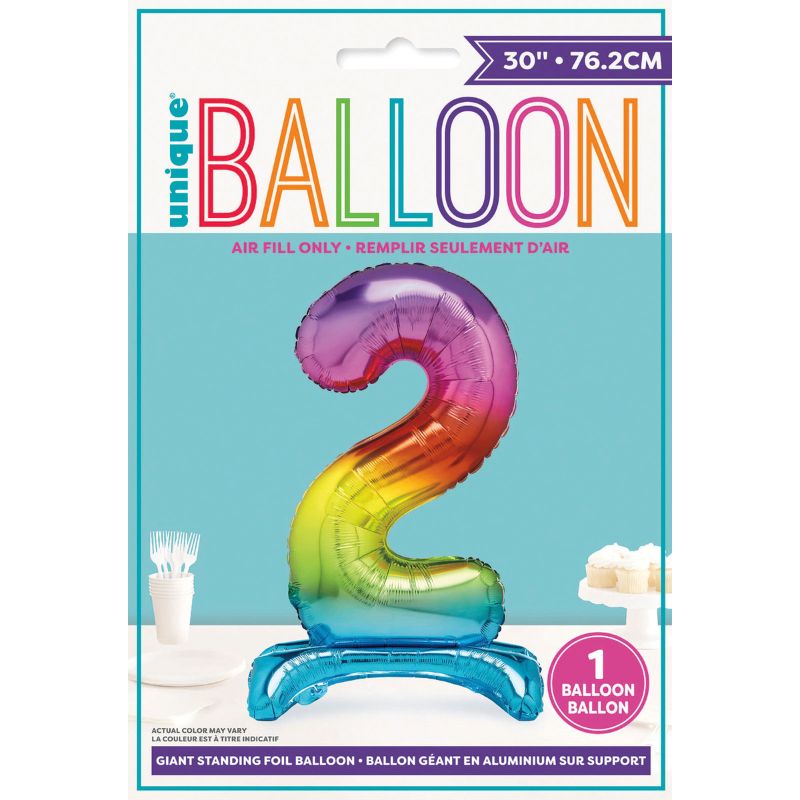 Rainbow "2" Giant Standing Air Filled Numeral Foil Balloon - 76.2cm