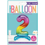 Load image into Gallery viewer, Rainbow &quot;2&quot; Giant Standing Air Filled Numeral Foil Balloon - 76.2cm
