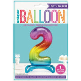 Load image into Gallery viewer, Rainbow "2" Giant Standing Air Filled Numeral Foil Balloon - 76.2cm