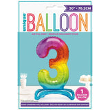 Load image into Gallery viewer, Rainbow &quot;3&quot; Giant Standing Air Filled Numeral Foil Balloon - 76.2cm

