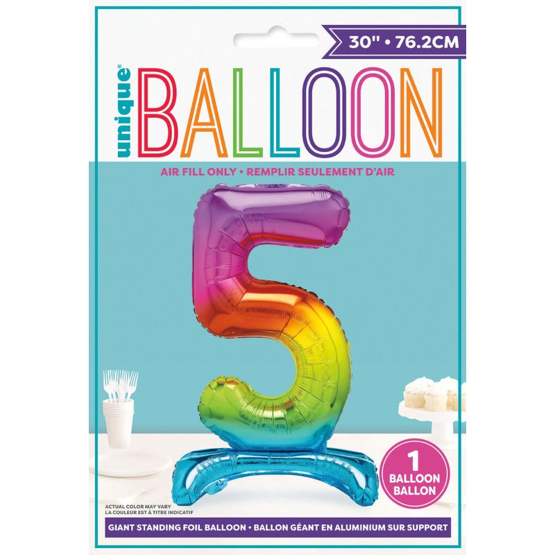 Rainbow "5" Giant Standing Air Filled Numeral Foil Balloon - 76.2cm